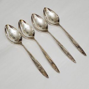 4 Oneida Community Silverplate Morning Rose Teaspoons 1960 mid century modern